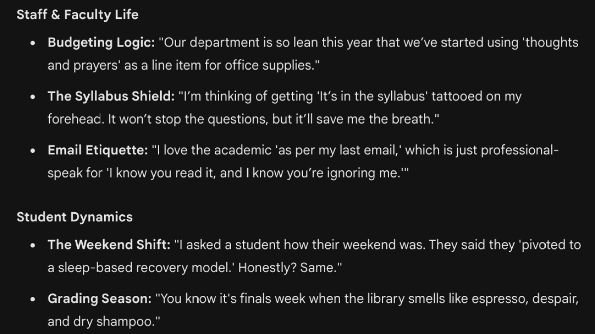 An AI-generated joke about life as a university professor
