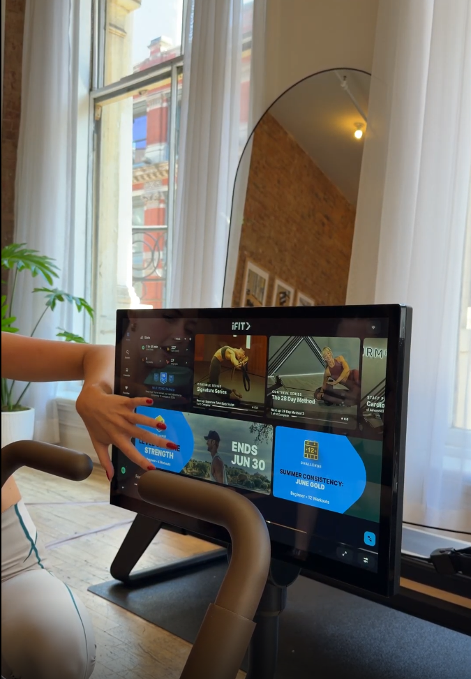 Touchscreen on Ultra 1 Reformer showing iFIT classes