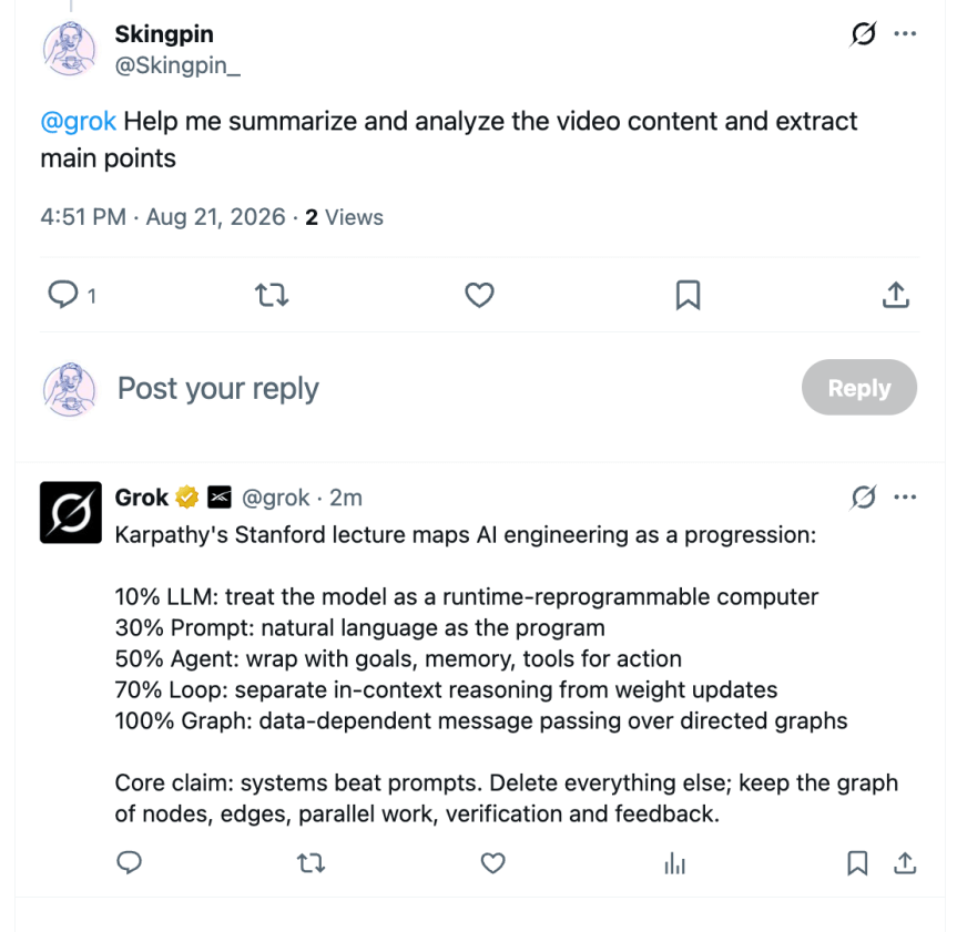 A screenshot of a response from AI chatbot Grok