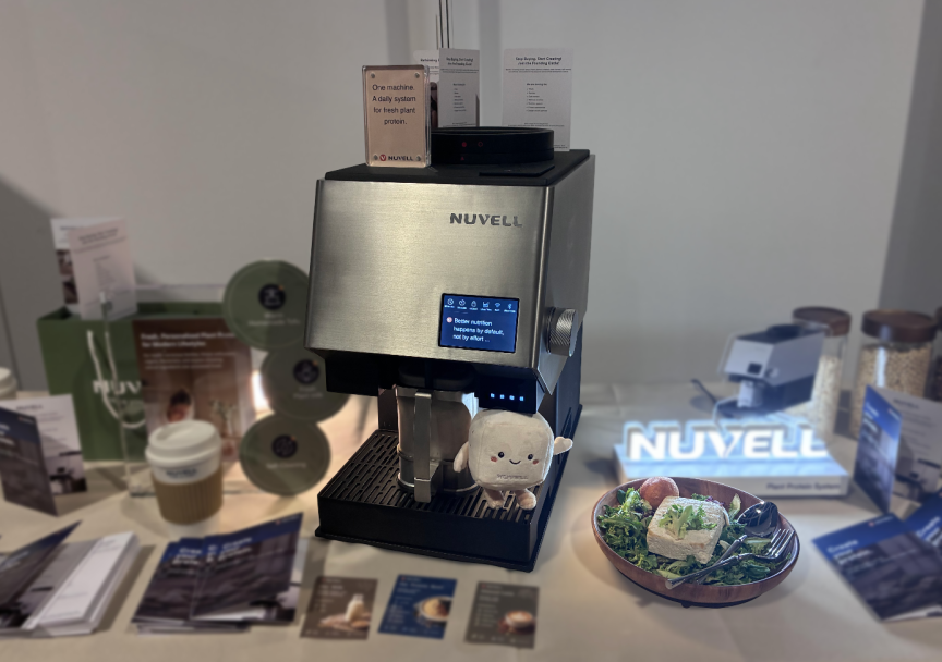 The Nuvell plant protein maker is is about the size of an espresso machine.